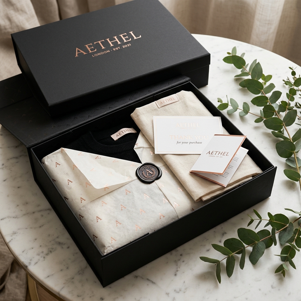 Matte black apparel packaging with wax seal closure